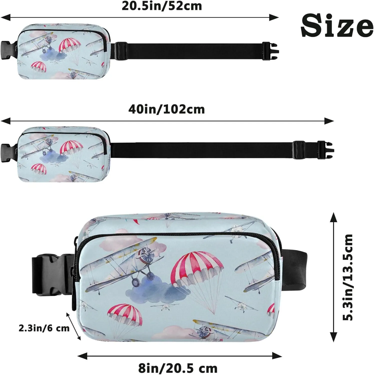 Cartoon Aviation Airplane Blue Women Fanny Pack Waterproof Belt Bag Hip Pack Cute Travel Waist Pack for Men