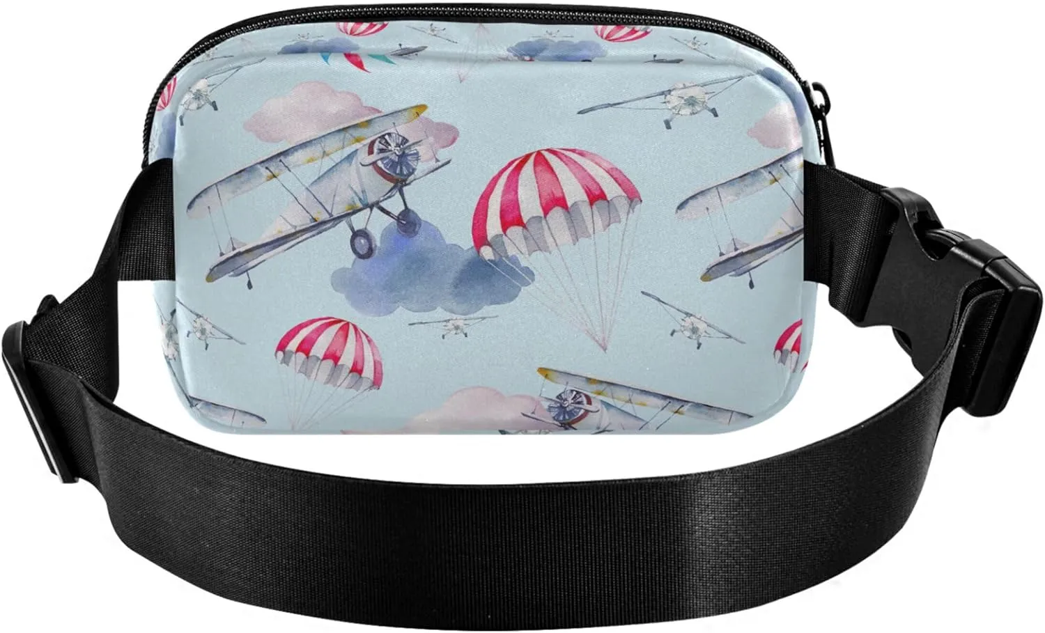Cartoon Aviation Airplane Blue Women Fanny Pack Waterproof Belt Bag Hip Pack Cute Travel Waist Pack for Men