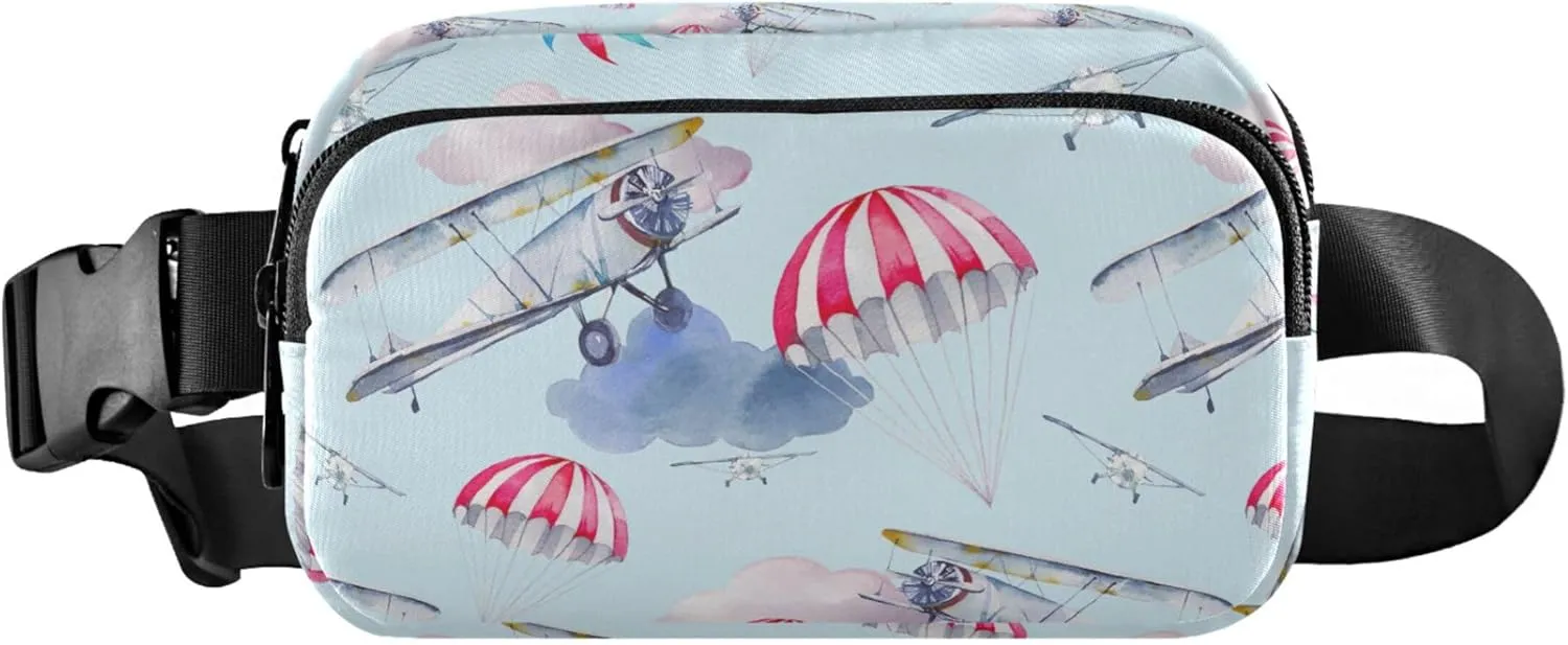 Cartoon Aviation Airplane Blue Women Fanny Pack Waterproof Belt Bag Hip Pack Cute Travel Waist Pack for Men