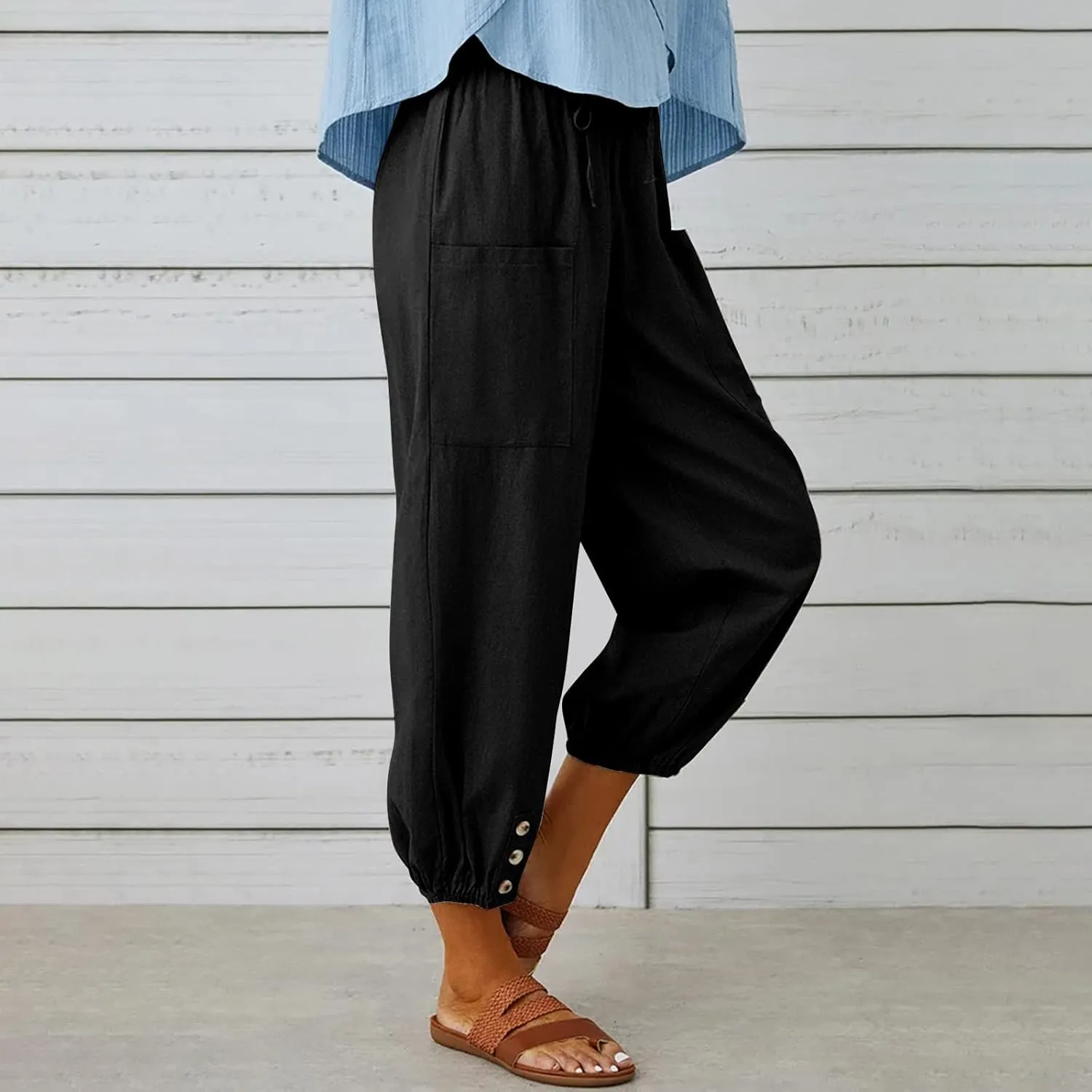 Casual Lantern Harem Slacks for Women Loose Fit Capris Pants 2025 Summer Beach Yoga Trousers with Pockets