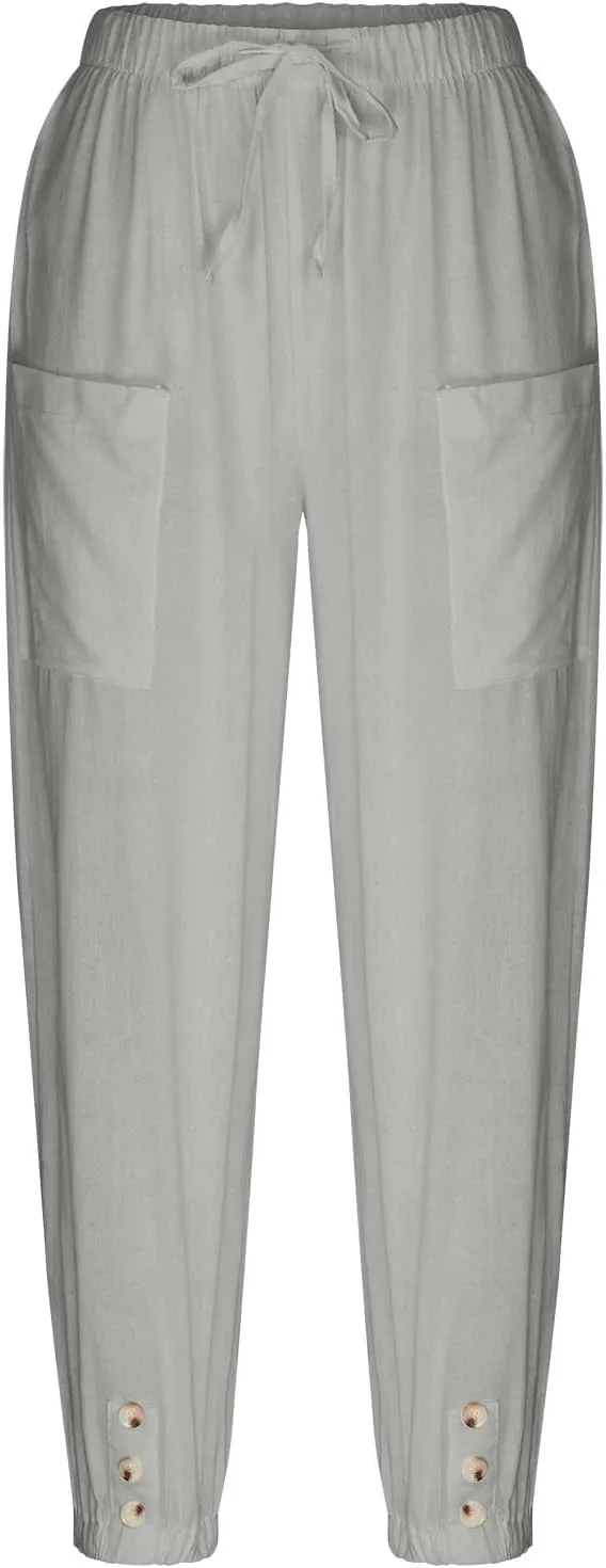 Casual Lantern Harem Slacks for Women Loose Fit Capris Pants 2025 Summer Beach Yoga Trousers with Pockets
