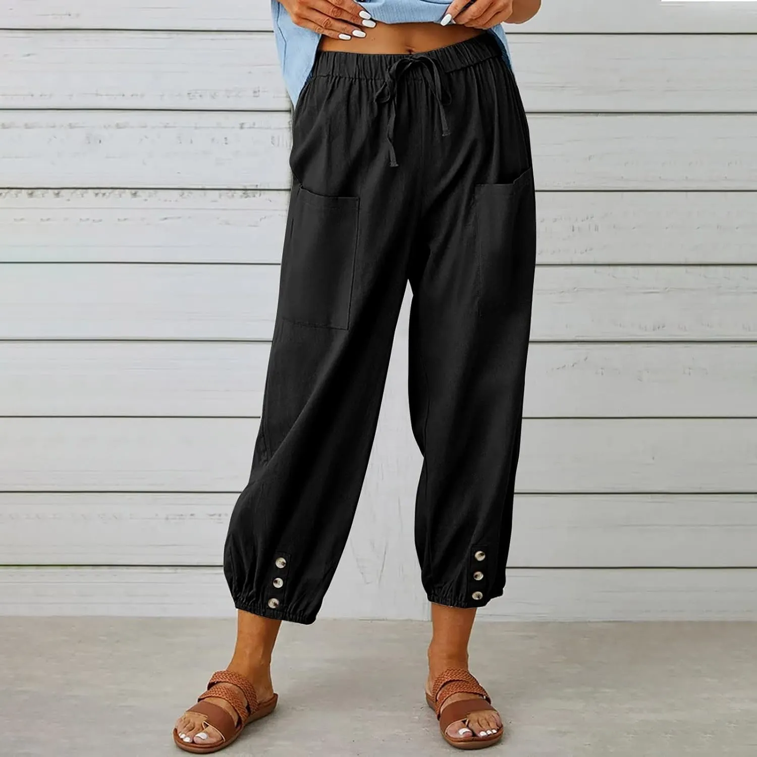 Casual Lantern Harem Slacks for Women Loose Fit Capris Pants 2025 Summer Beach Yoga Trousers with Pockets