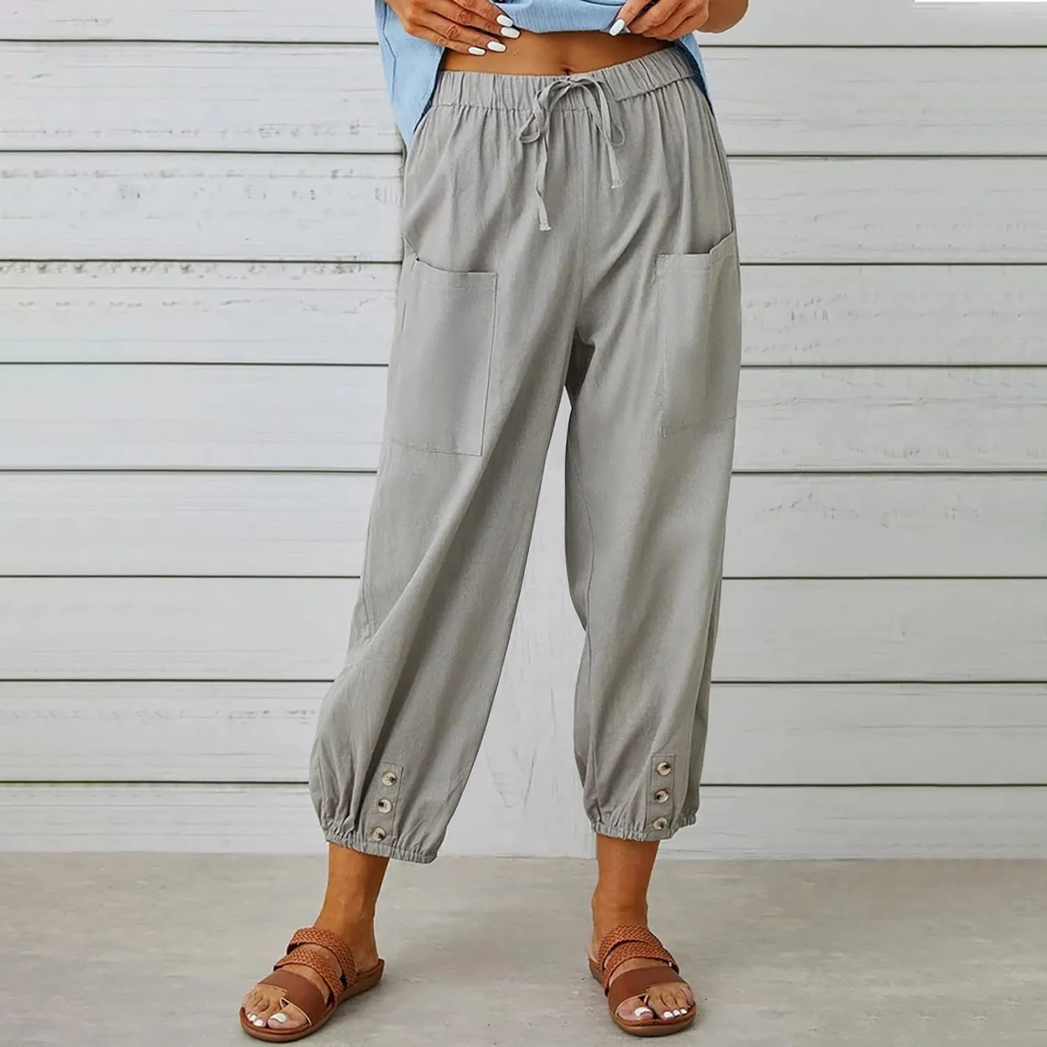Casual Lantern Harem Slacks for Women Loose Fit Capris Pants 2025 Summer Beach Yoga Trousers with Pockets