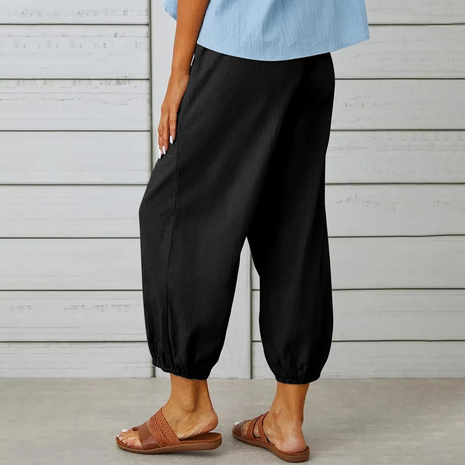 Casual Lantern Harem Slacks for Women Loose Fit Capris Pants 2025 Summer Beach Yoga Trousers with Pockets