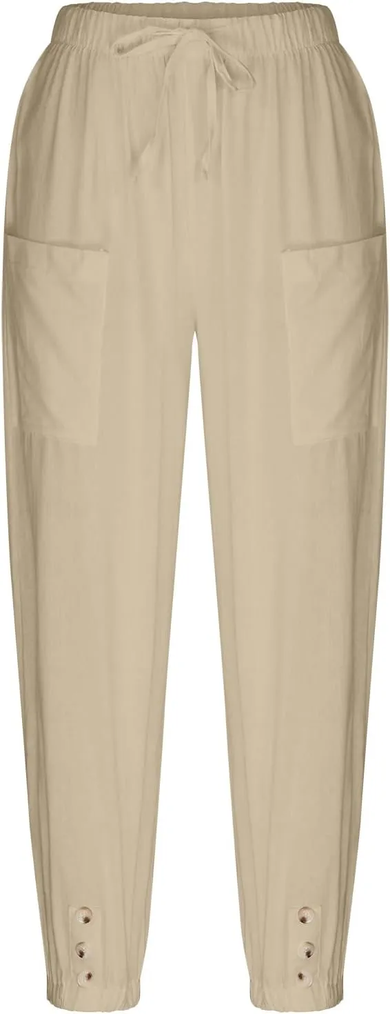 Casual Lantern Harem Slacks for Women Loose Fit Capris Pants 2025 Summer Beach Yoga Trousers with Pockets