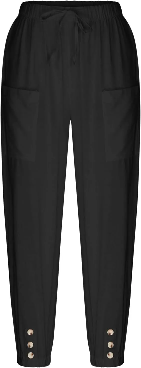 Casual Lantern Harem Slacks for Women Loose Fit Capris Pants 2025 Summer Beach Yoga Trousers with Pockets