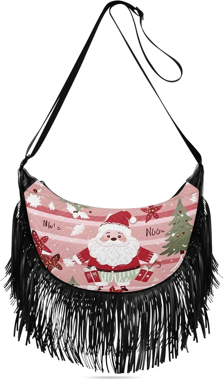 CEBUGI Women's Fringe Crossbody Tassel Purse Christmas Stripe Hobo Shoulder Bags Crossbody Handbag with Adjustable Shoulder Straps