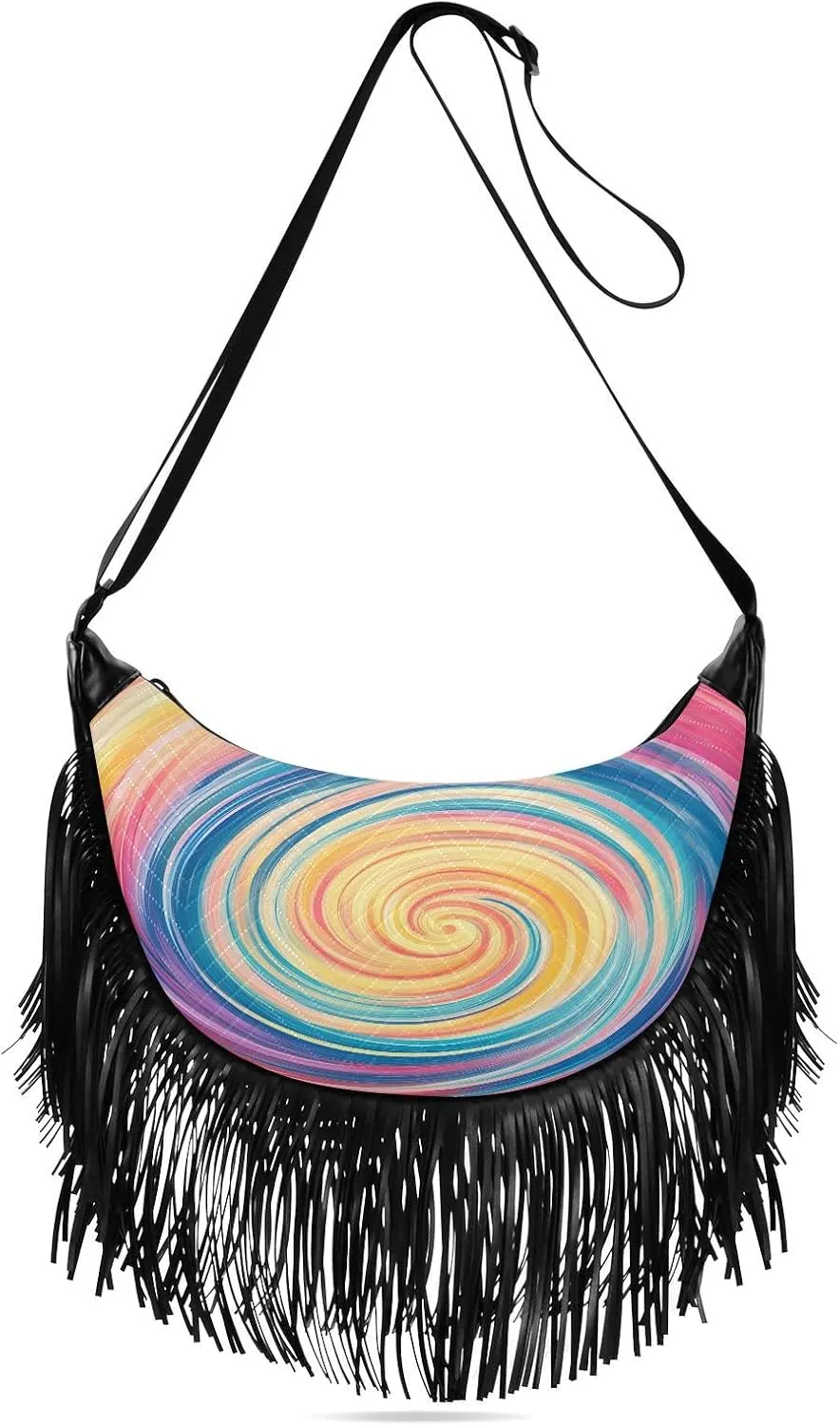 CEBUGI Women's Fringe Crossbody Tassel Purse Color Swirl Hobo Shoulder Bags Crossbody Handbag with Adjustable Shoulder Straps