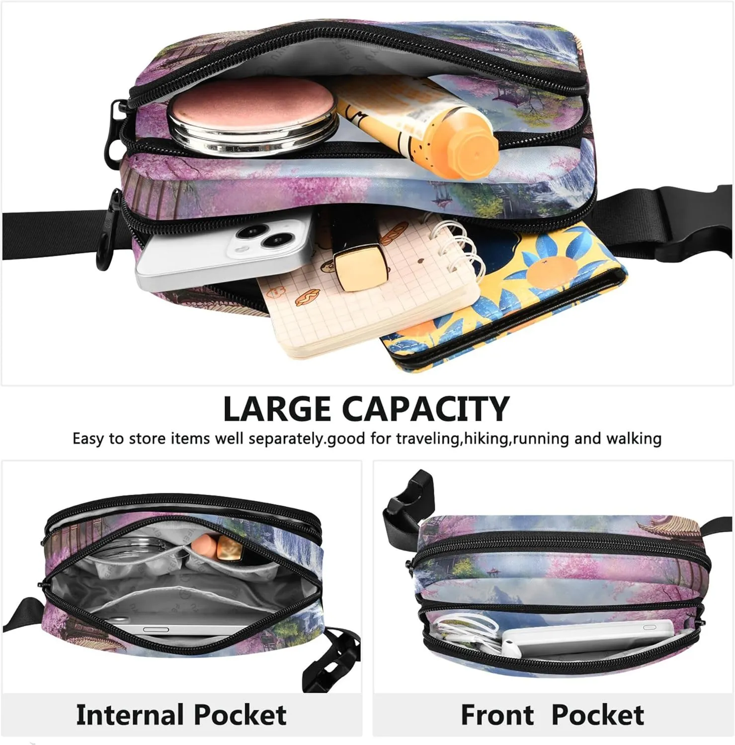 Cherry Blossom Landscape Pink Women Fanny Pack Waterproof Large Hip Belt Bag Cute Travel Waist Bag