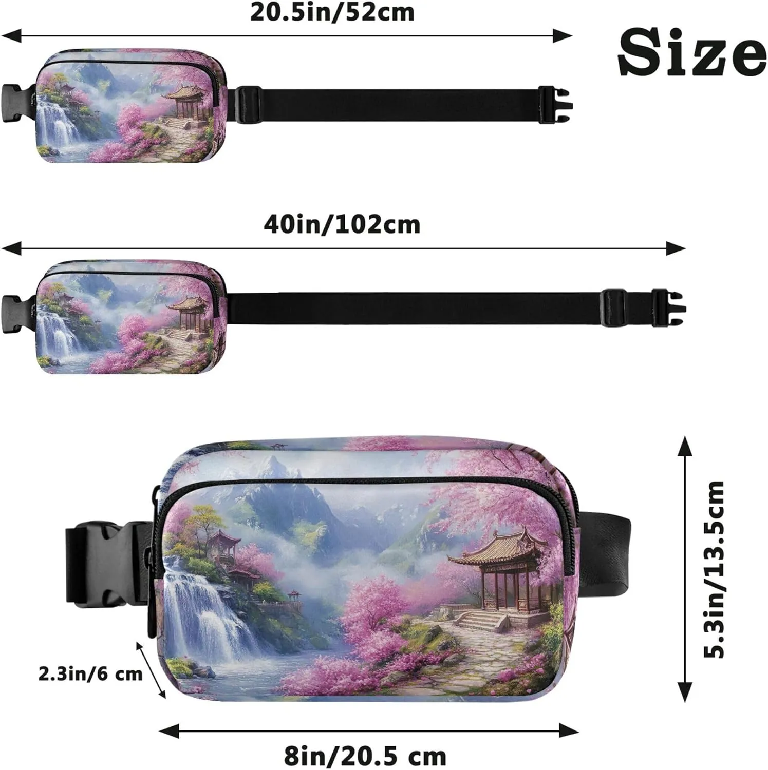 Cherry Blossom Landscape Pink Women Fanny Pack Waterproof Large Hip Belt Bag Cute Travel Waist Bag