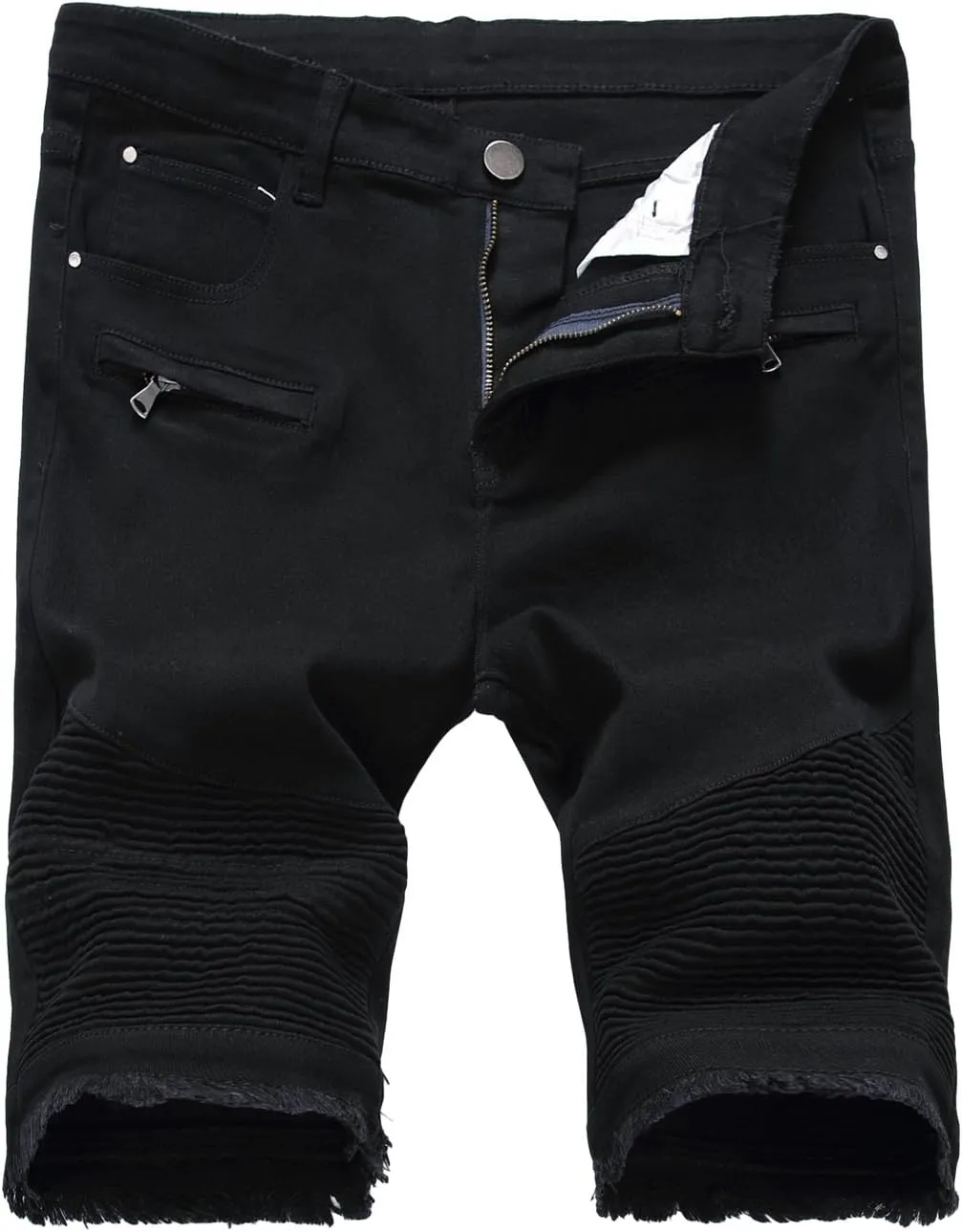 chouyatou Men's Cool Stylish Wrinkle Performance Slim Ripped Denim Shorts