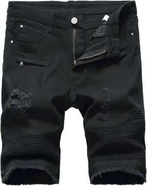 chouyatou Men's Cool Stylish Wrinkle Performance Slim Ripped Denim Shorts