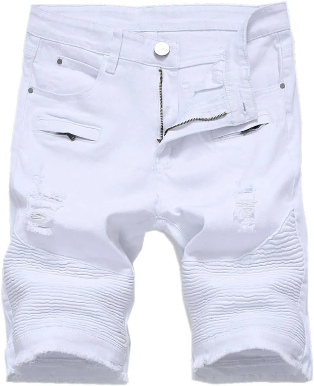 chouyatou Men's Cool Stylish Wrinkle Performance Slim Ripped Denim Shorts
