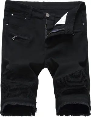 chouyatou Men's Cool Stylish Wrinkle Performance Slim Ripped Denim Shorts