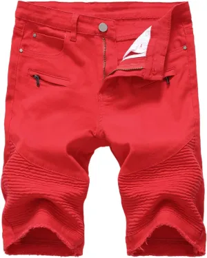 chouyatou Men's Cool Stylish Wrinkle Performance Slim Ripped Denim Shorts