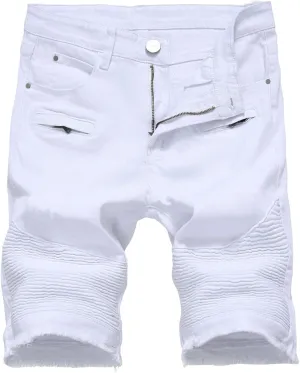 chouyatou Men's Cool Stylish Wrinkle Performance Slim Ripped Denim Shorts