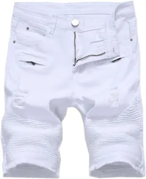 chouyatou Men's Cool Stylish Wrinkle Performance Slim Ripped Denim Shorts