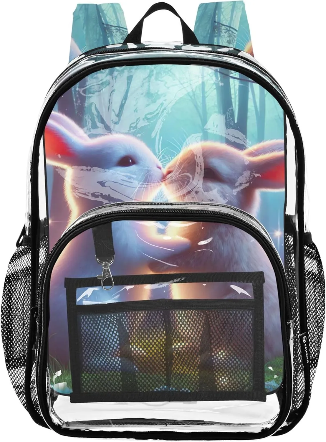 Clear Backpack for Women Bunny Kissing Rabbits Girls Backpack for Kids See through Shoulder Bag