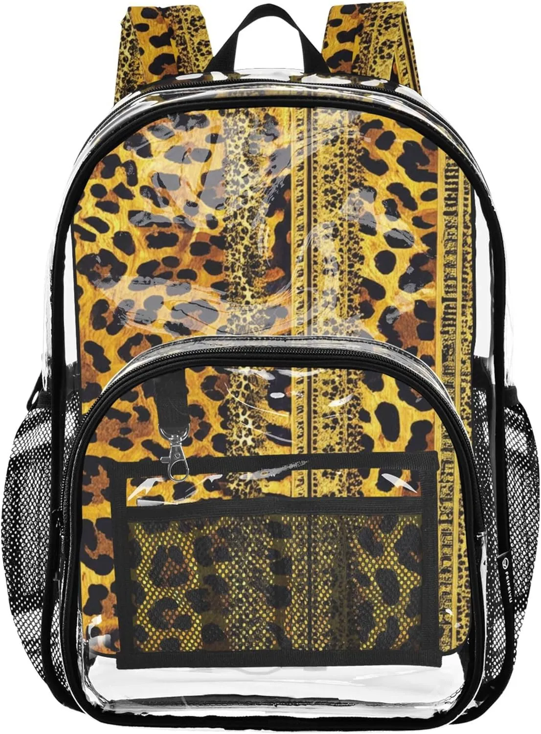 Clear Backpack Women Cute Leopard Print Gold Border Kids Backpack Boys Girls Plastic See through Bookbag