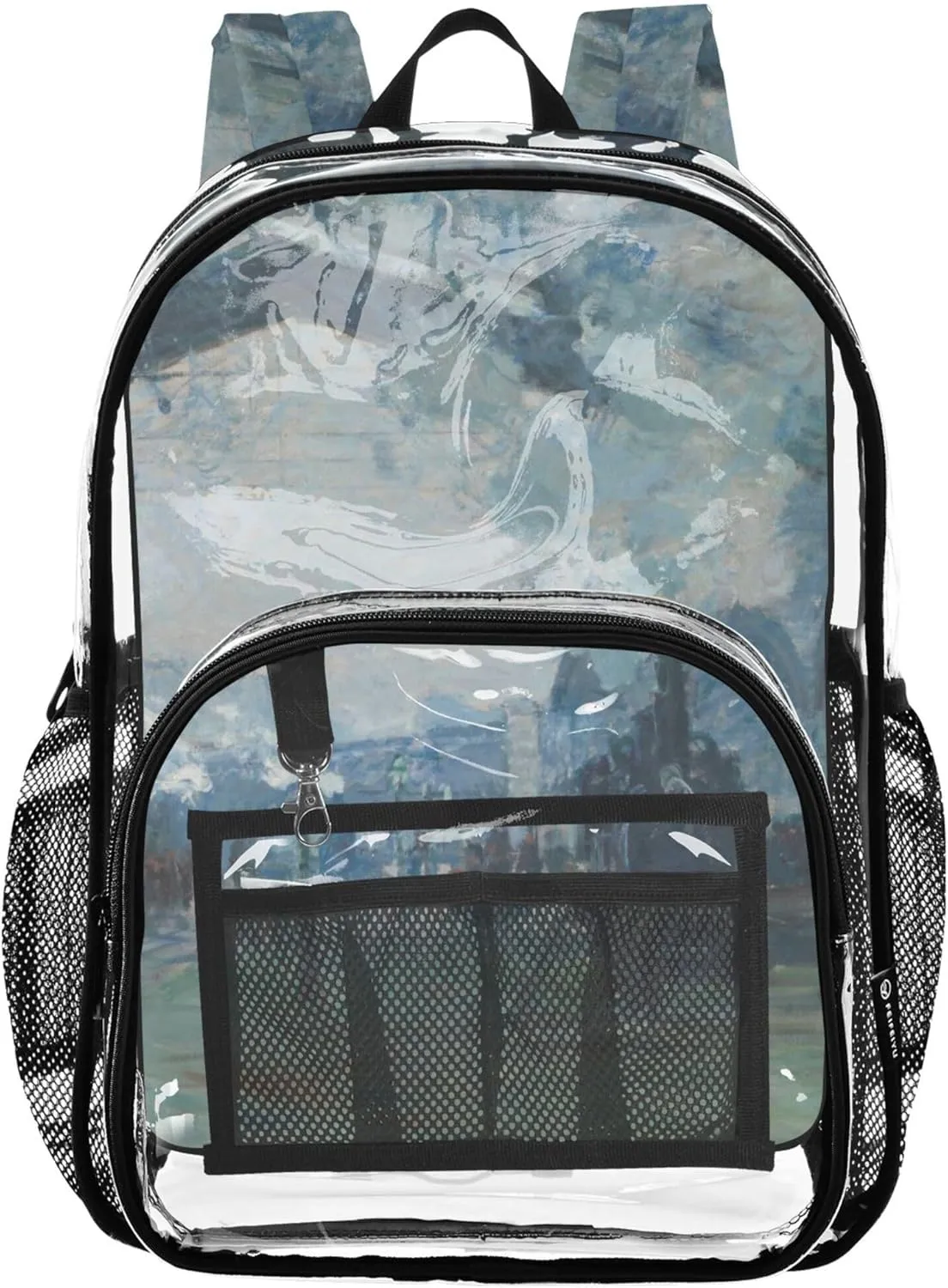Clear Bag for Women Travel Kids Backpack for Girls Approved Transparent Bag Claude Monet Normandy Train Gare Art