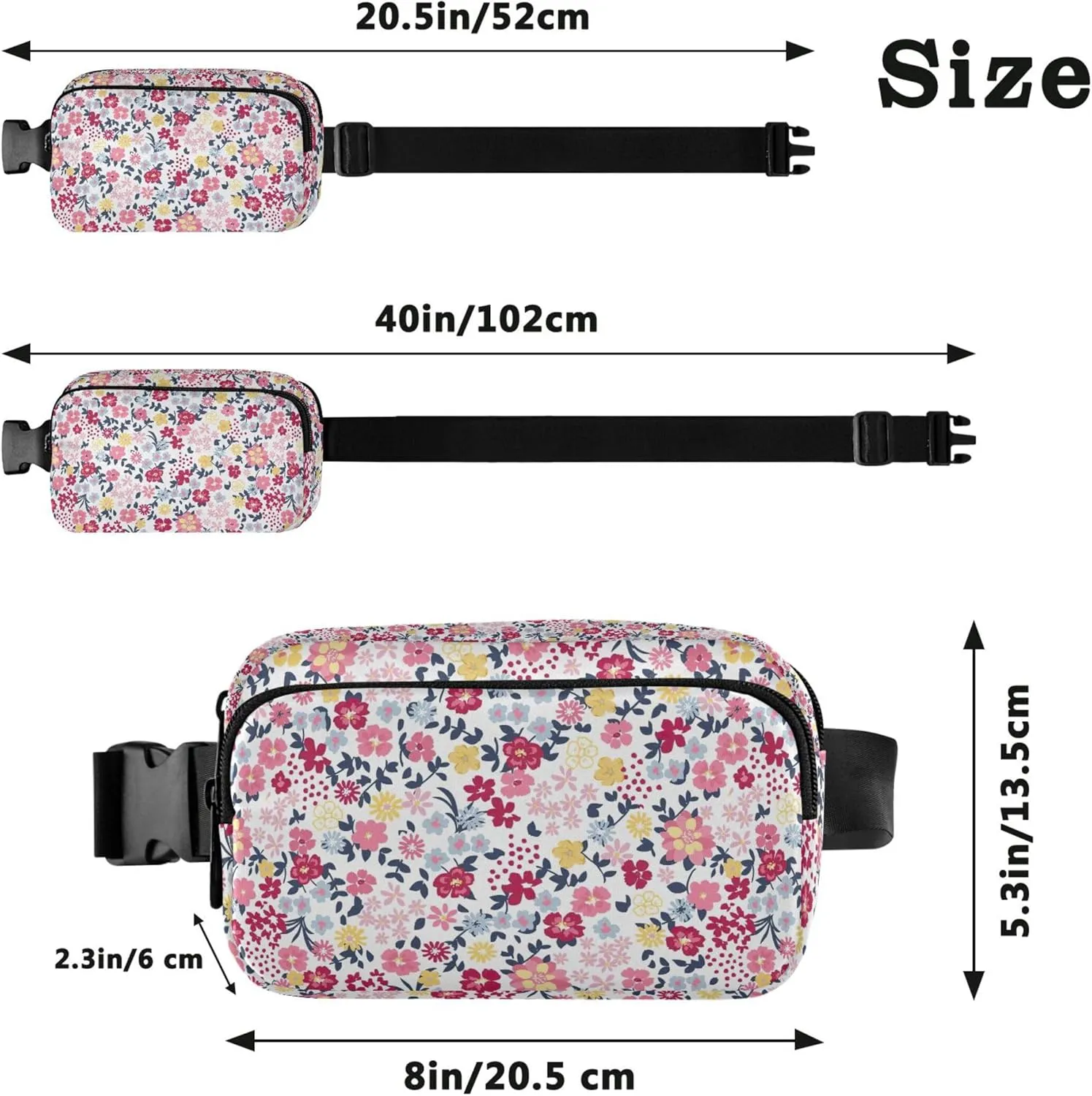 Colorful Cute Ditsy Floral Waterproof Women Fanny Packs Everywhere Belt Bag Designer Crossbody Waist Purse