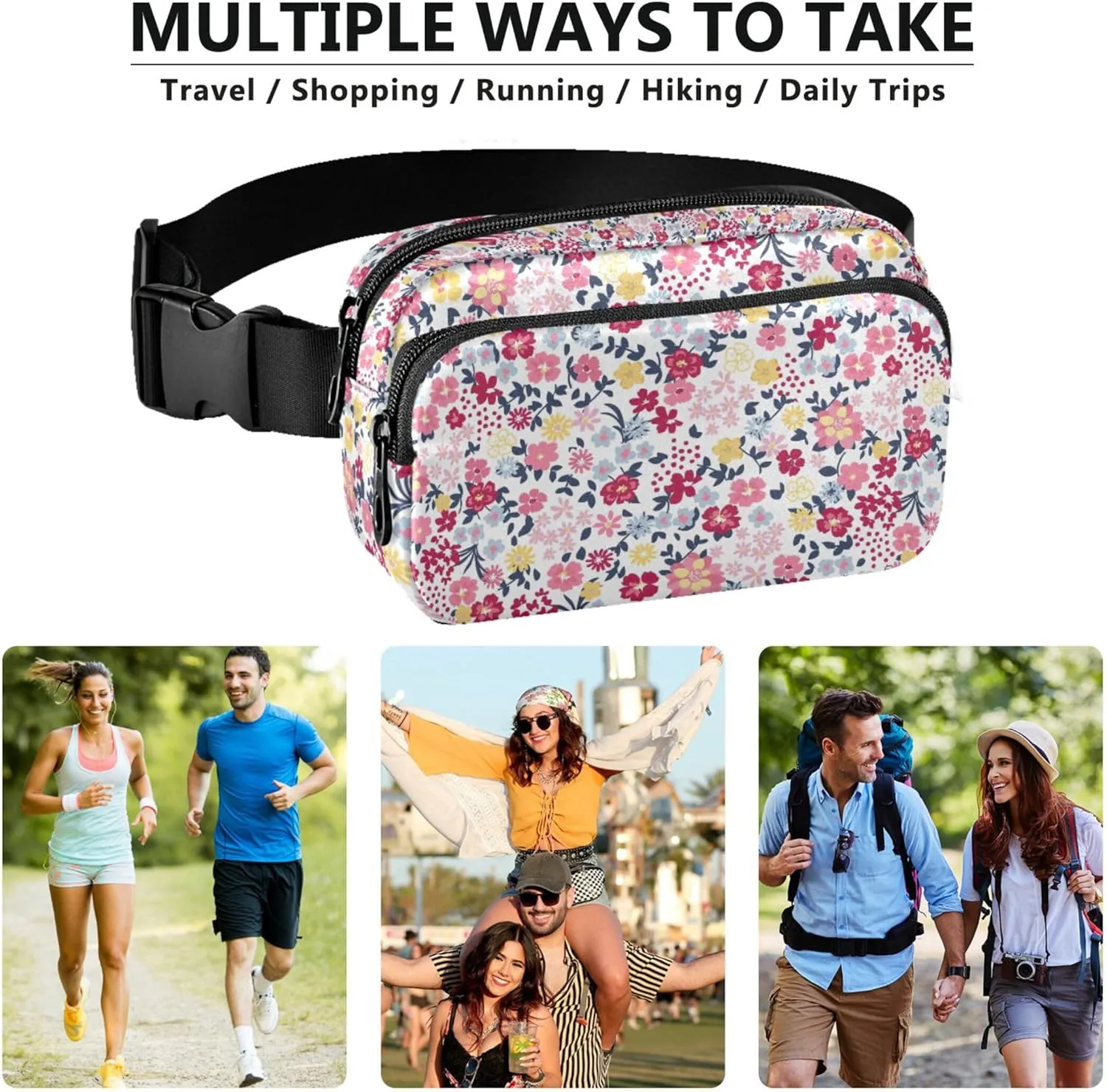 Colorful Cute Ditsy Floral Waterproof Women Fanny Packs Everywhere Belt Bag Designer Crossbody Waist Purse