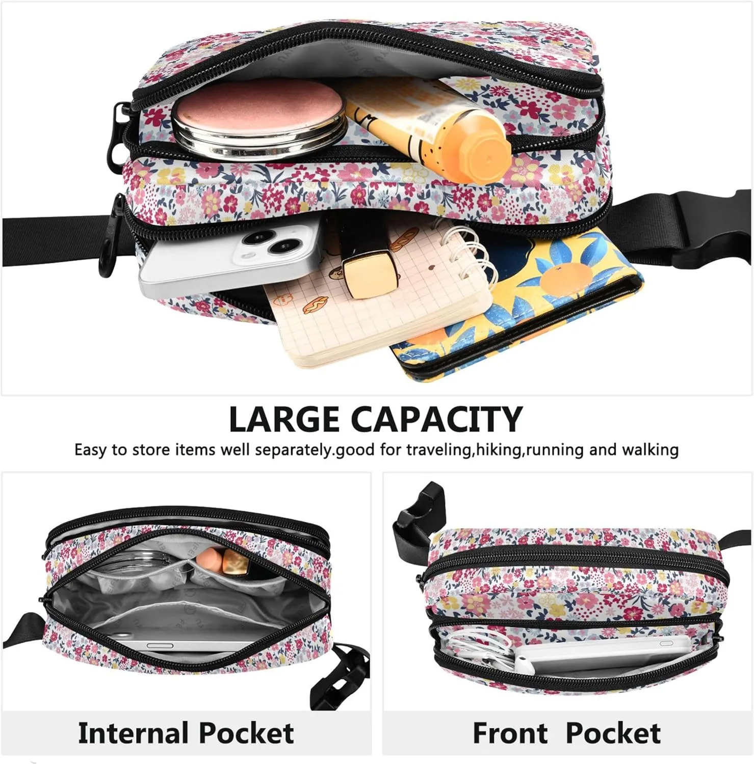 Colorful Cute Ditsy Floral Waterproof Women Fanny Packs Everywhere Belt Bag Designer Crossbody Waist Purse