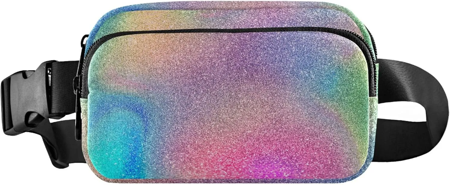 Colorful Glitter Rainbow Women Fanny Packs Waterproof Everywhere Belt Bag Hiking Travel Waist Bag