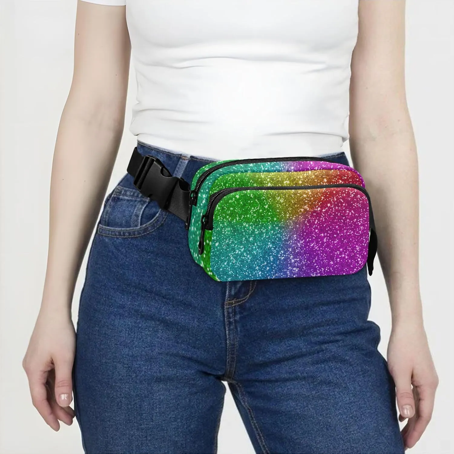Colorful Glitter Waterproof Fanny Packs Women Hip Bag Belt Pouch Funny Travel Waist Pack for Men