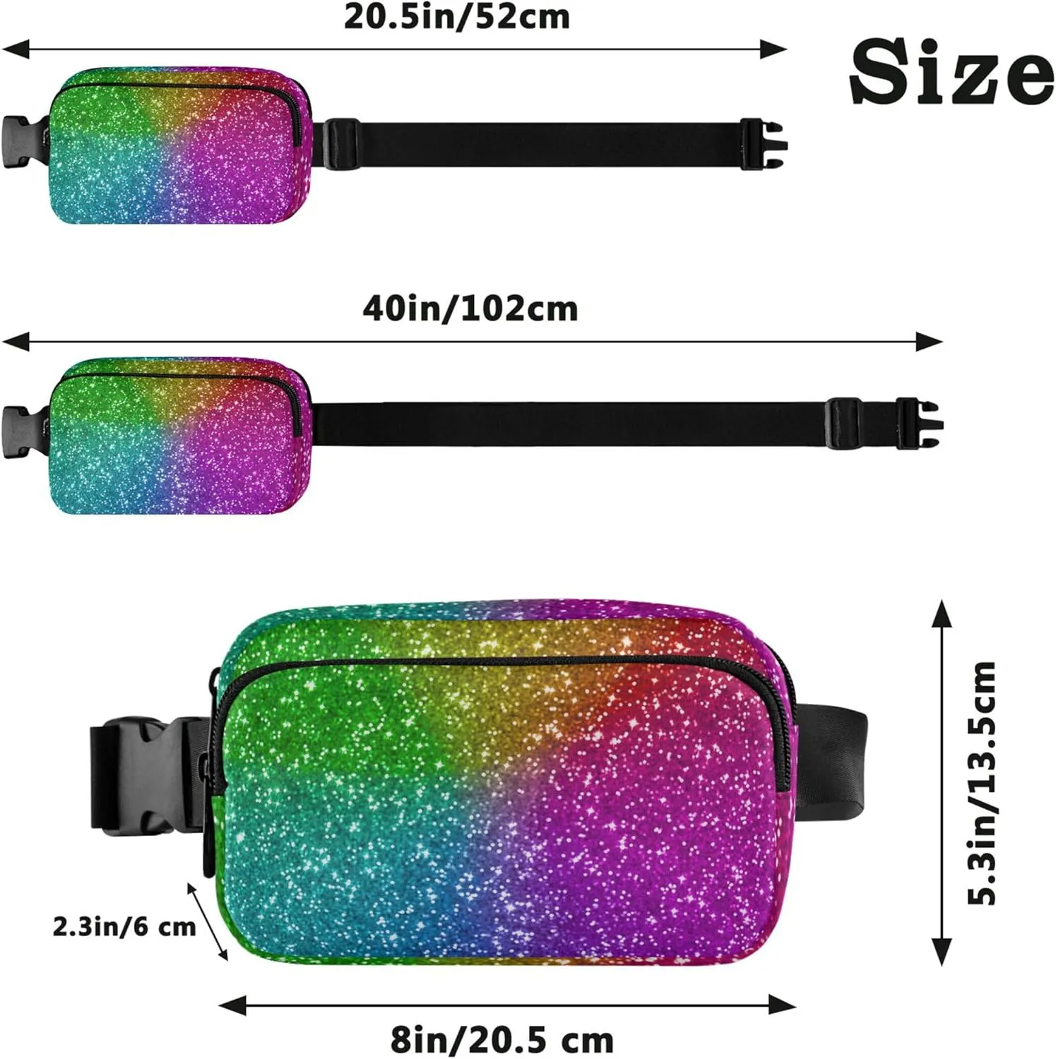 Colorful Glitter Waterproof Fanny Packs Women Hip Bag Belt Pouch Funny Travel Waist Pack for Men