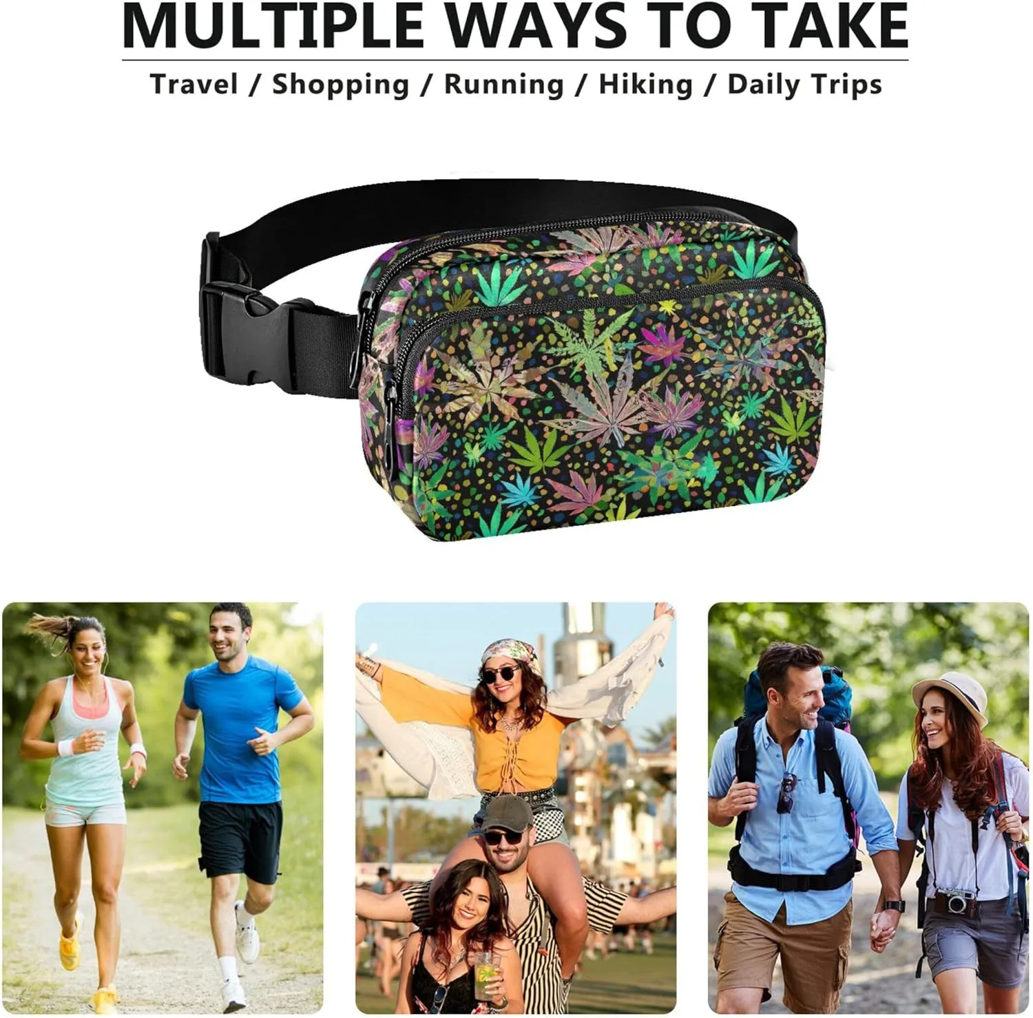 Colorful Leaves Women Fanny Pack Hip Pack Belt Pouch Waterproof Pattern Waist Pouch for Women