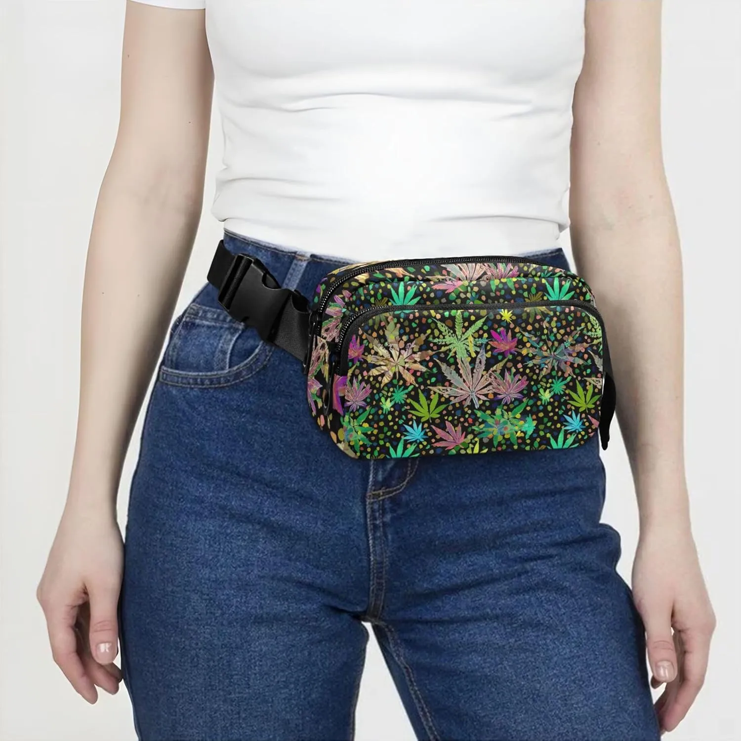 Colorful Leaves Women Fanny Pack Hip Pack Belt Pouch Waterproof Pattern Waist Pouch for Women