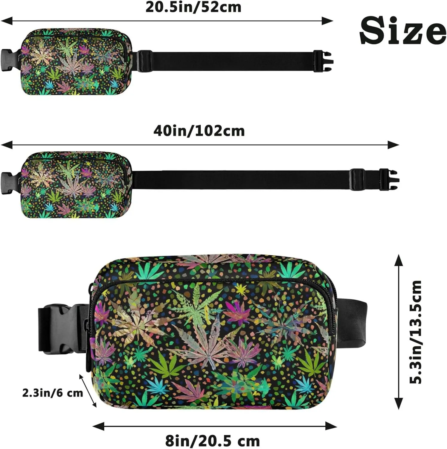 Colorful Leaves Women Fanny Pack Hip Pack Belt Pouch Waterproof Pattern Waist Pouch for Women