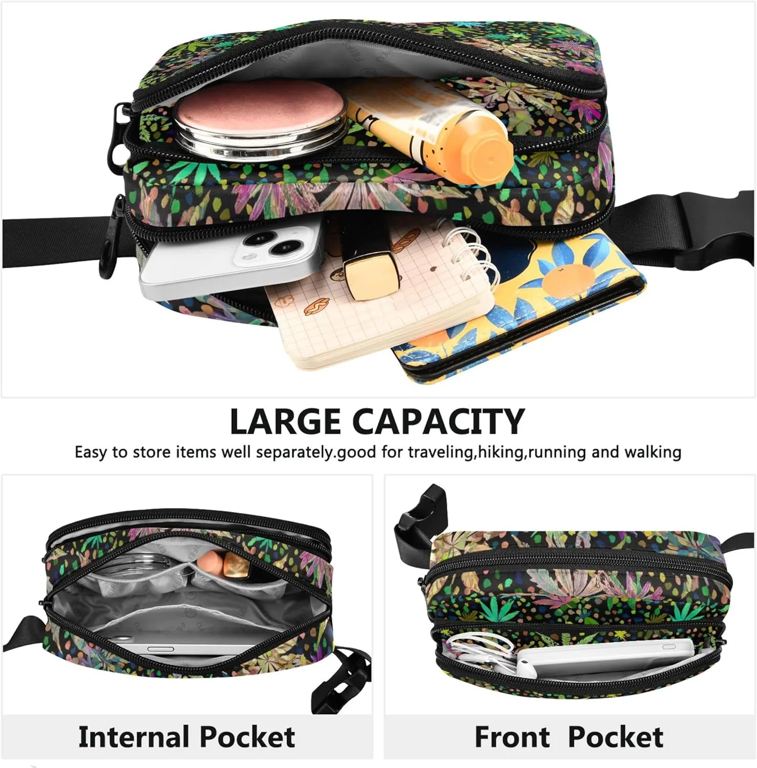 Colorful Leaves Women Fanny Pack Hip Pack Belt Pouch Waterproof Pattern Waist Pouch for Women