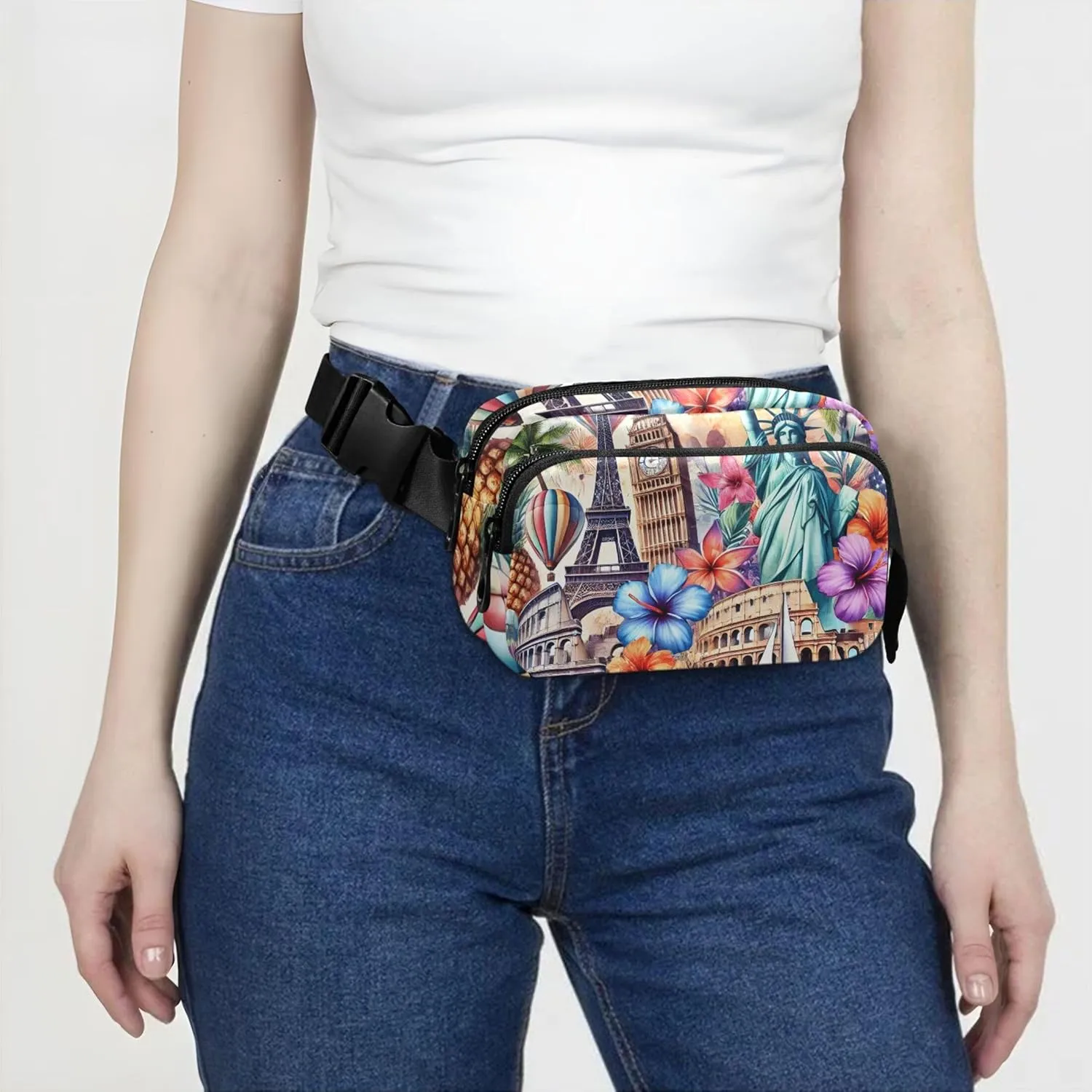 Colorful Travel Landmark Art Womens Fanny Pack Anti Theft Belt Bag Waterproof Designer Crossbody Waist Purse
