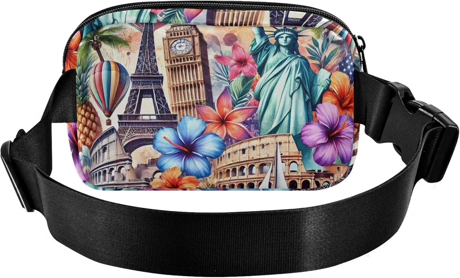 Colorful Travel Landmark Art Womens Fanny Pack Anti Theft Belt Bag Waterproof Designer Crossbody Waist Purse