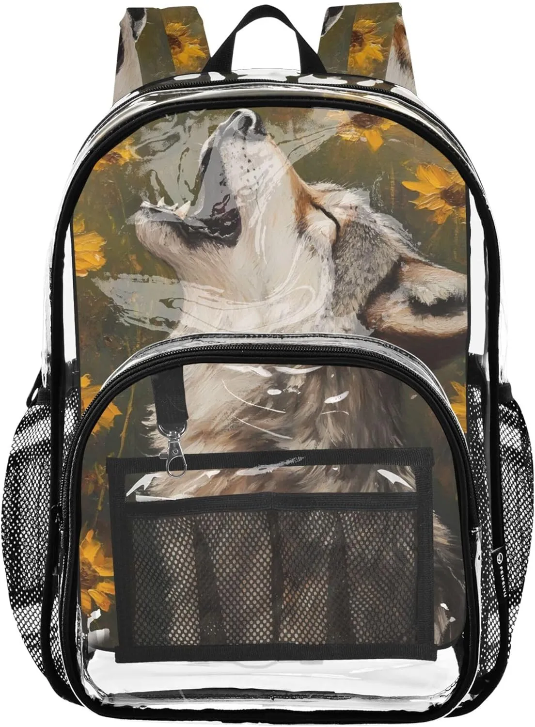 Cool Howling Wolf Sunflowers Clear Backpack Women Cute Boys Backpacks for Girls Pvc Transparent Bags School