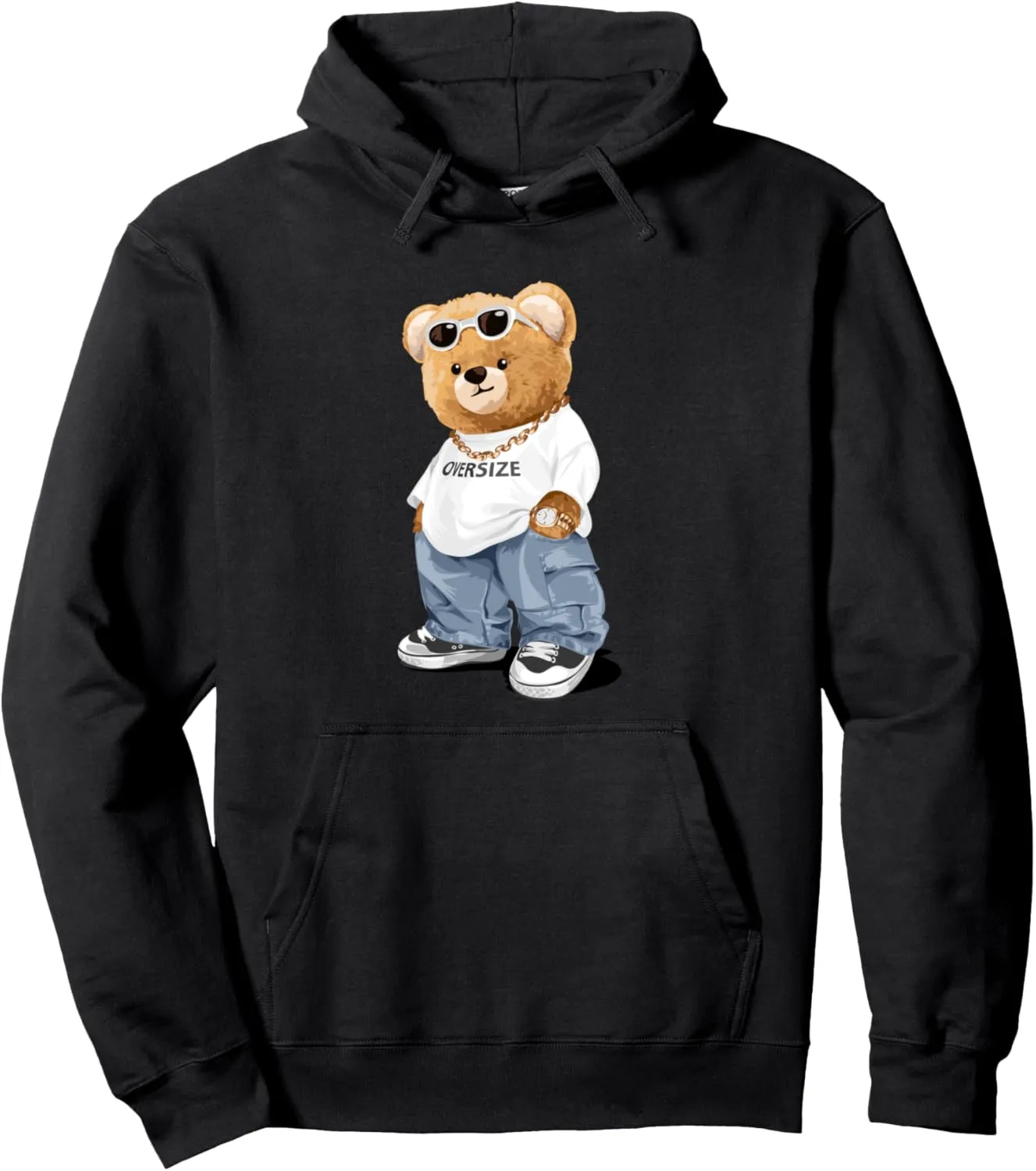 Cool Oversize Teddy Bear body Illustration Graphic Designs Pullover Hoodie