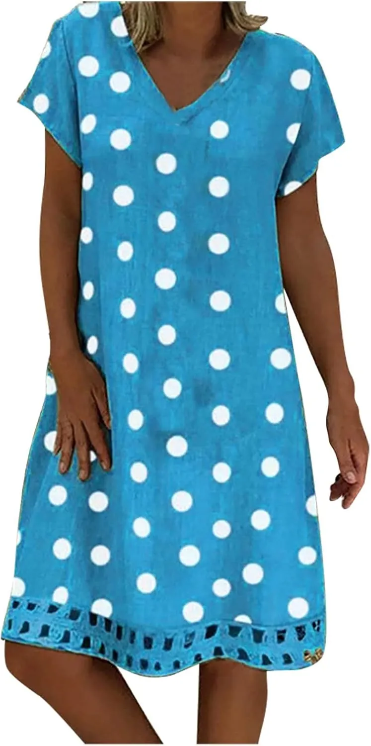 Cotton Linen Dress Short Sleeve Cotton Casual Plus Size Ladies Dress Comfy Plus Size Sundress Cotton Dresses for