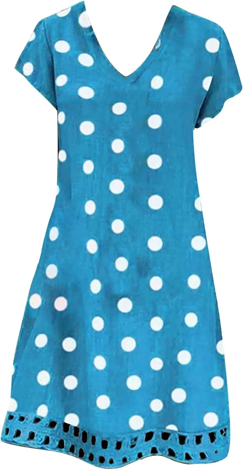 Cotton Linen Dress Short Sleeve Cotton Casual Plus Size Ladies Dress Comfy Plus Size Sundress Cotton Dresses for