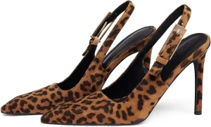 Coutgo Women's Slingback High Heels Pointed Toe Stilettos Metal Buckle Dress Party Pump Shoes