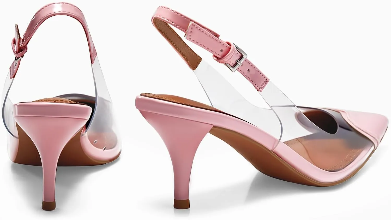 Coutgo Womens Slingback Kitten Heels Heart Clear Pumps Low Heel Pointed Closed Toe Party Wedding Dress Shoes