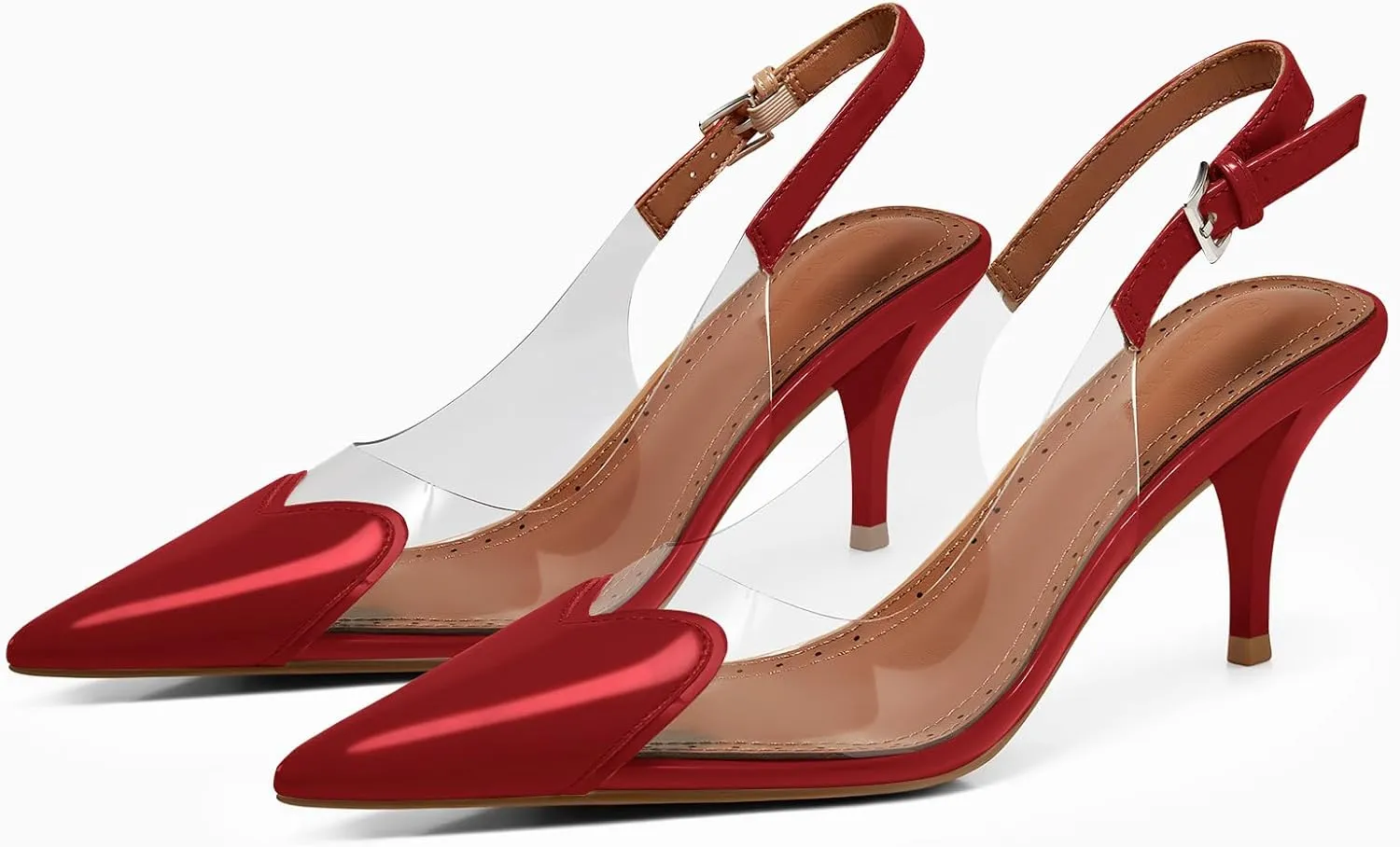 Coutgo Womens Slingback Kitten Heels Heart Clear Pumps Low Heel Pointed Closed Toe Party Wedding Dress Shoes