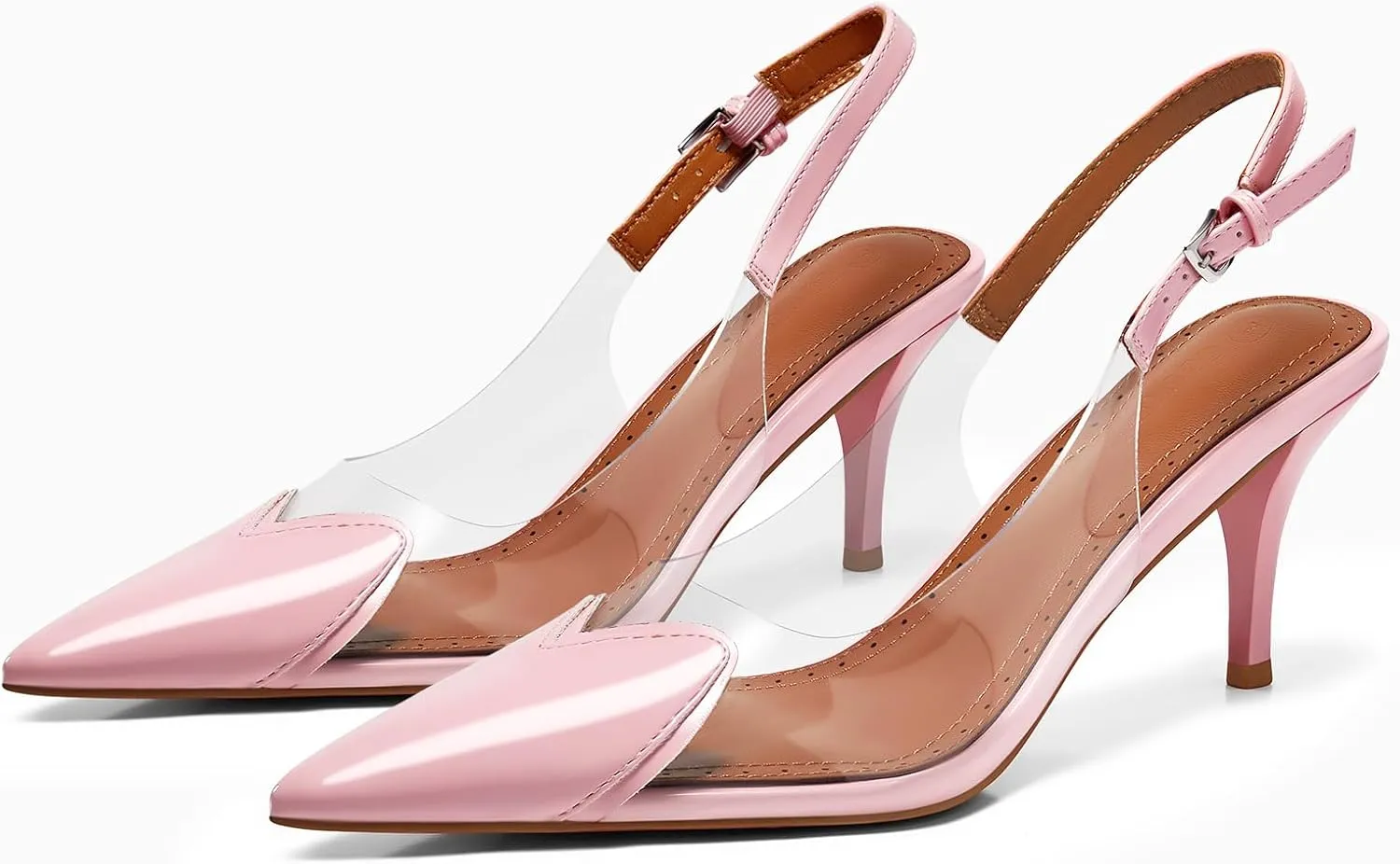 Coutgo Womens Slingback Kitten Heels Heart Clear Pumps Low Heel Pointed Closed Toe Party Wedding Dress Shoes