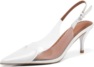 Coutgo Womens Slingback Kitten Heels Heart Clear Pumps Low Heel Pointed Closed Toe Party Wedding Dress Shoes