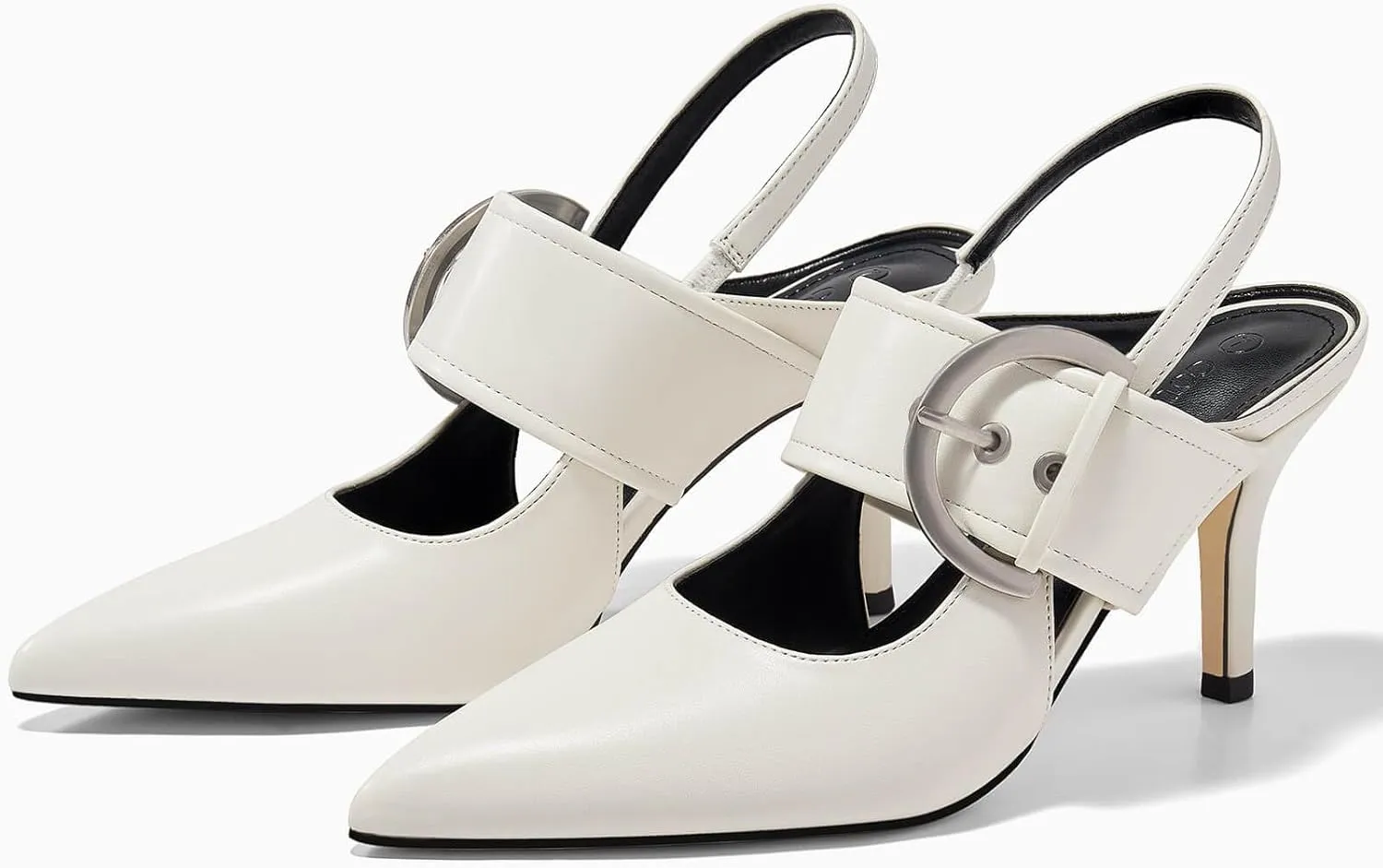 Coutgo Womens Slingback Pumps Closed Pointed Toe High Heels Belt Buckle Strap Dressy Work Shoes