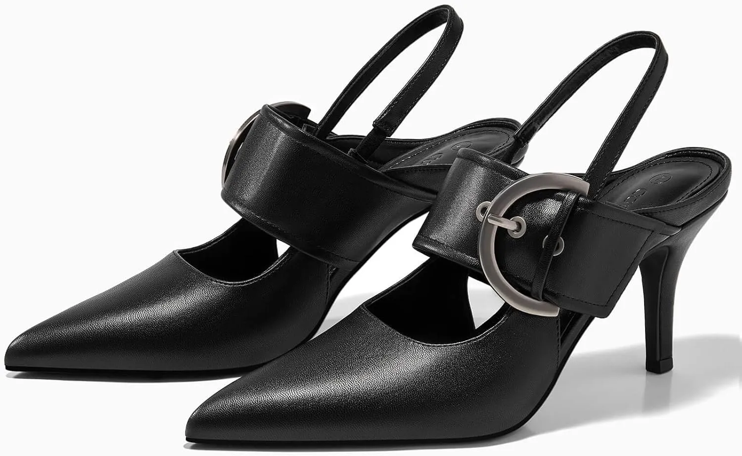Coutgo Womens Slingback Pumps Closed Pointed Toe High Heels Belt Buckle Strap Dressy Work Shoes
