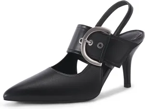 Coutgo Womens Slingback Pumps Closed Pointed Toe High Heels Belt Buckle Strap Dressy Work Shoes