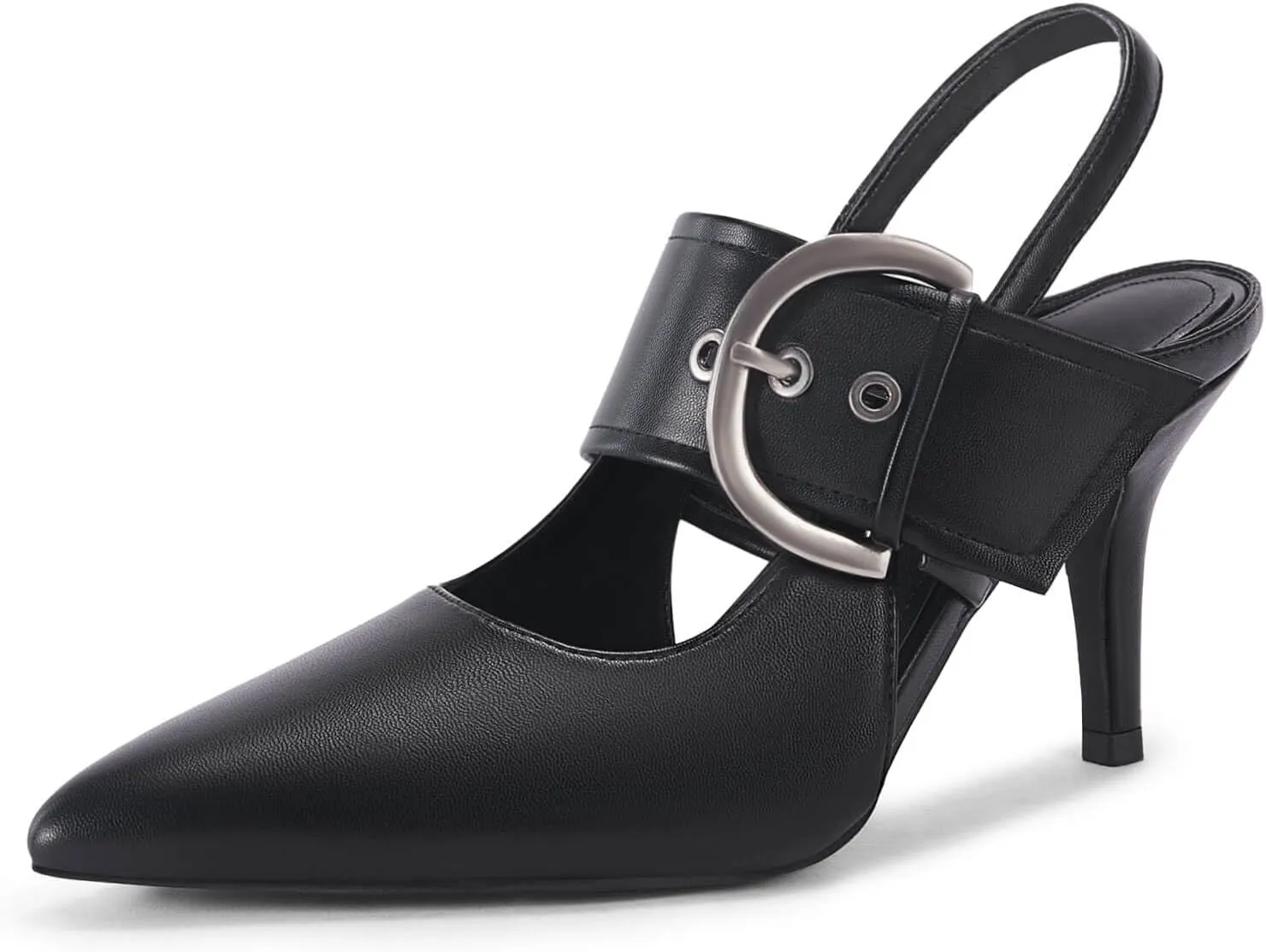 Coutgo Womens Slingback Pumps Closed Pointed Toe High Heels Belt Buckle Strap Dressy Work Shoes