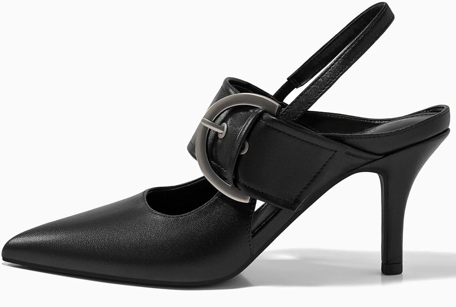 Coutgo Womens Slingback Pumps Closed Pointed Toe High Heels Belt Buckle Strap Dressy Work Shoes